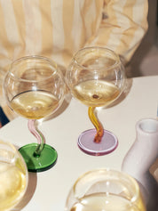 Handblown Bubble Wine Glass - Retro Whimsical Eclectic Wavy Stemmed Goblets