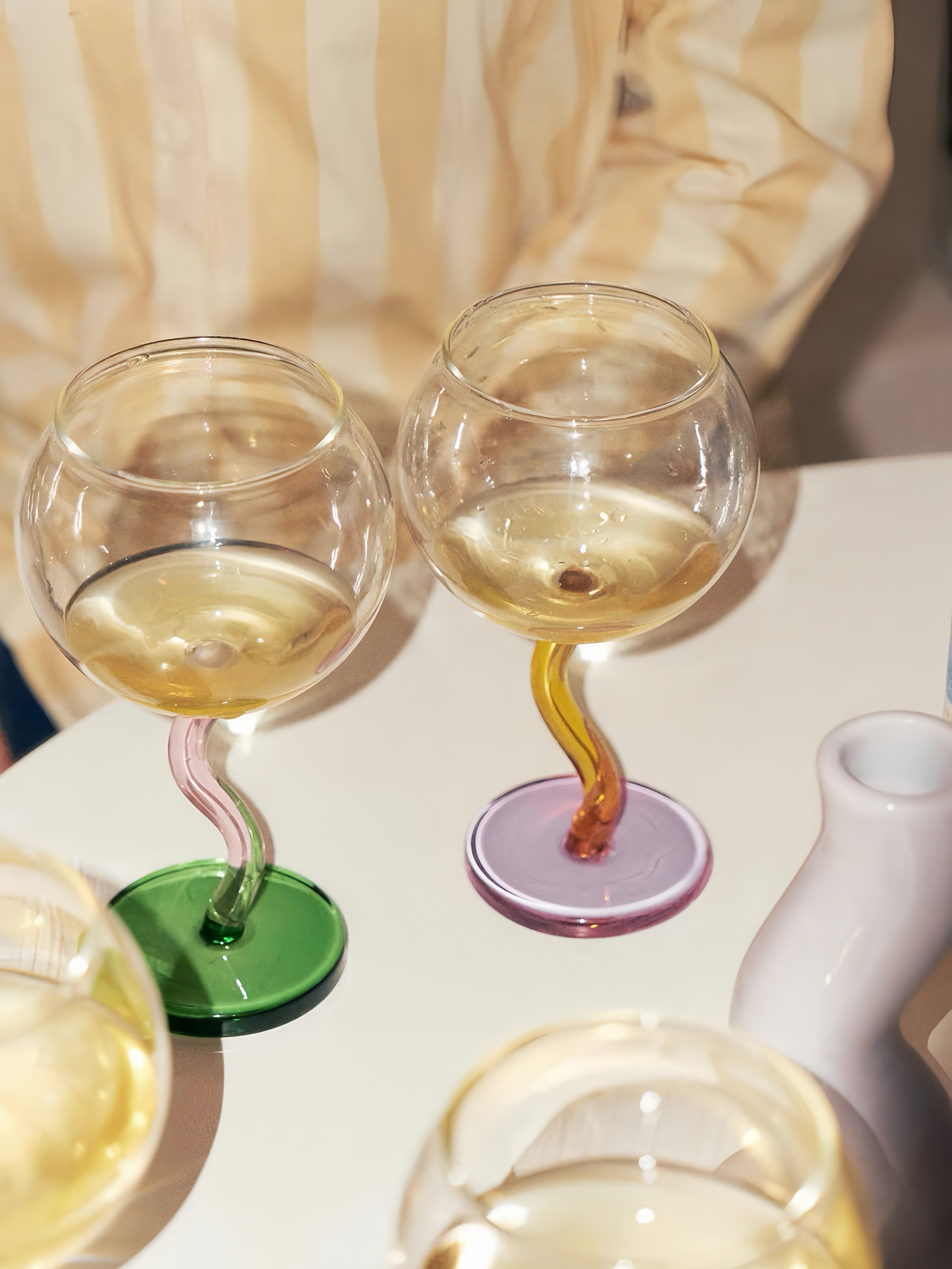 Handblown Bubble Wine Glass - Retro Whimsical Eclectic Wavy Stemmed Goblets