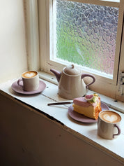 Postmodern Whimsical Wiggle Handle Ceramic Tea Set with Teapot and Mugs