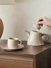 Postmodern Whimsical Wiggle Handle Ceramic Tea Set with Teapot and Mugs