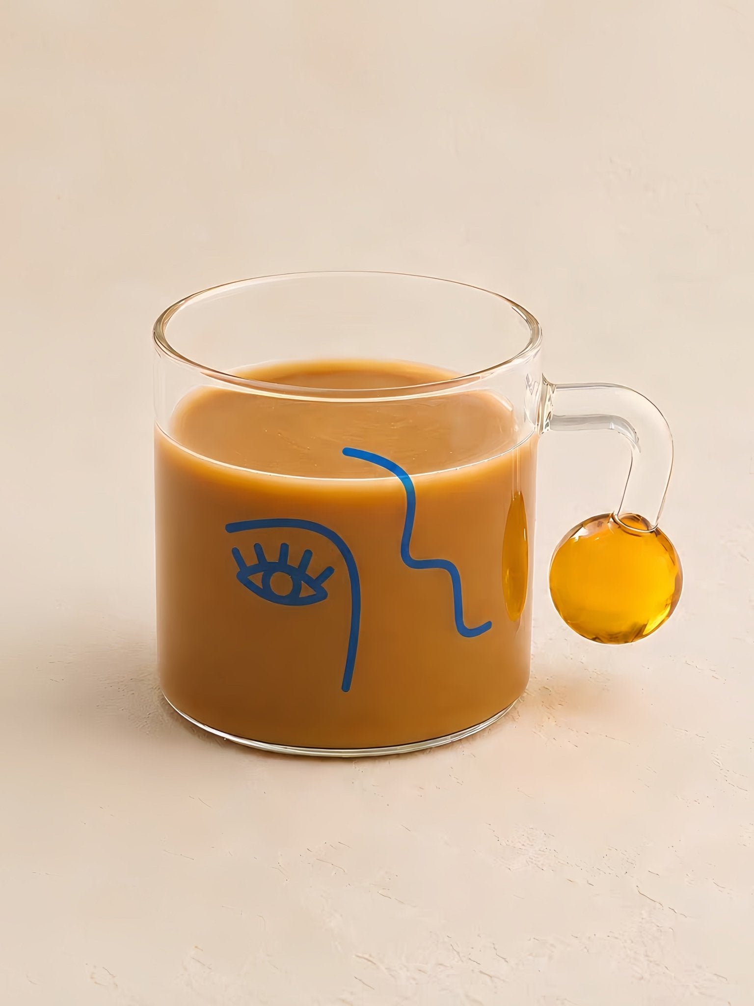 Artful Faces Glass Mug Set of 2, Playful Abstract Coffee, Espresso, Tea Cups with Handles - Artful Faces Glass Mug Set of 2 - INSPECIAL HOME