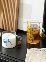 Artful Faces Glass Mug Set of 2, Playful Abstract Coffee, Espresso, Tea Cups with Handles - Artful Faces Glass Mug Set of 2 - INSPECIAL HOME