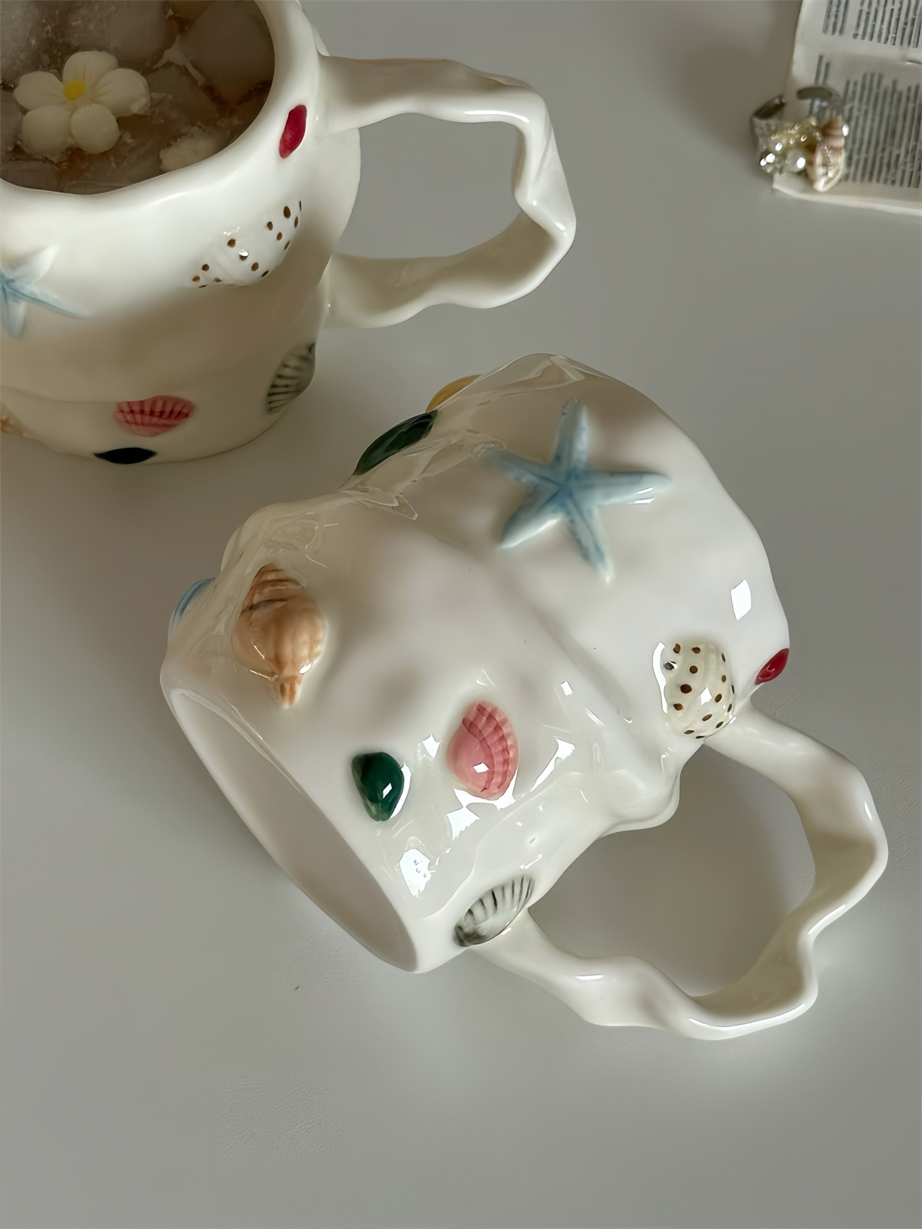 Seaside Treasures Ceramic Mug, Whimsical Coffee Tea Cup at Home or Work