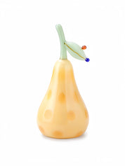 Golden Pear Glass Figurine, Whimsical Fruit Sculpture for Kitchen Shelf & Dining Table Decor