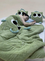 Big Eyes 2 - in - 1 Convertible Throw Pillow Blanket, Cute Whimsical Soft Cushion - Big Eyes 2-in-1 Convertible Blanket-Green-Medium - INSPECIAL HOME