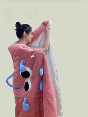 Big Eyes 2 - in - 1 Convertible Throw Pillow Blanket, Cute Whimsical Soft Cushion - Big Eyes 2-in-1 Convertible Blanket-Green-Medium - INSPECIAL HOME