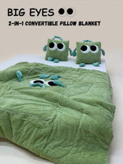 Big Eyes 2 - in - 1 Convertible Throw Pillow Blanket, Cute Whimsical Soft Cushion - Big Eyes 2-in-1 Convertible Blanket-Green-Medium - INSPECIAL HOME