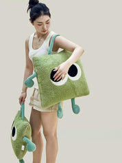 Big Eyes 2 - in - 1 Convertible Throw Pillow Blanket, Cute Whimsical Soft Cushion - Big Eyes 2-in-1 Convertible Blanket-Green-Medium - INSPECIAL HOME