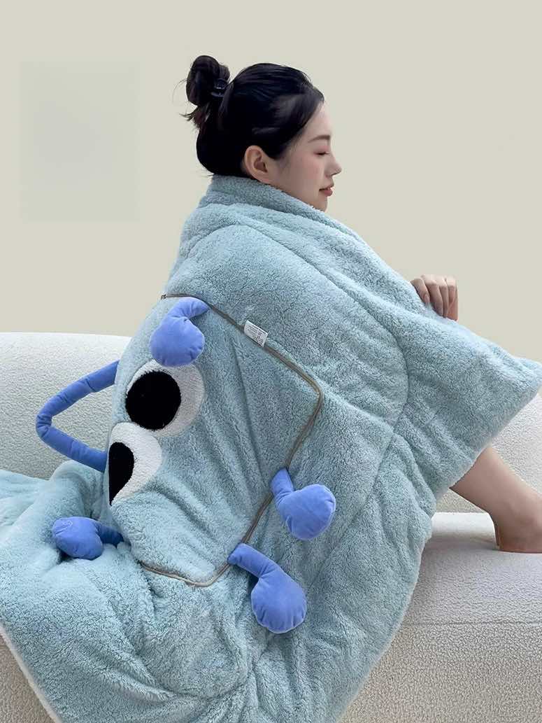 Big Eyes 2 - in - 1 Convertible Throw Pillow Blanket, Cute Whimsical Soft Cushion - Big Eyes 2-in-1 Convertible Blanket-Green-Medium - INSPECIAL HOME