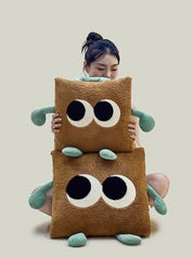 Big Eyes 2 - in - 1 Convertible Throw Pillow Blanket, Cute Whimsical Soft Cushion - Big Eyes 2-in-1 Convertible Blanket-Brown-Medium - INSPECIAL HOME