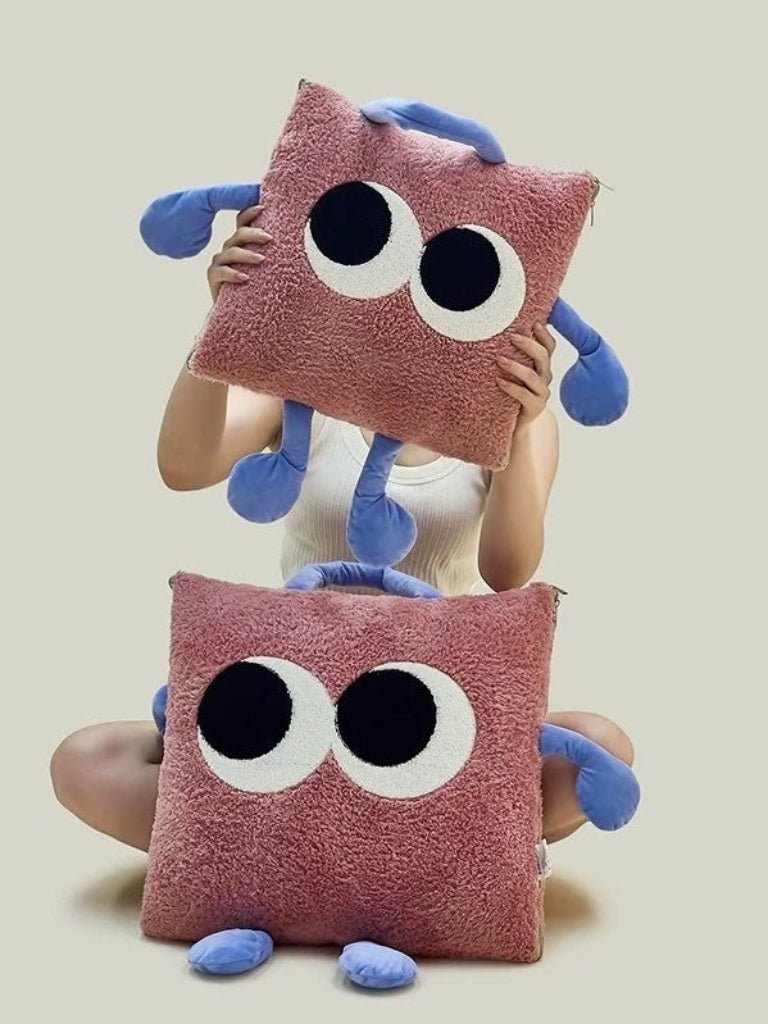 Big Eyes 2 - in - 1 Convertible Throw Pillow Blanket, Cute Whimsical Soft Cushion - Big Eyes 2-in-1 Convertible Blanket-Pink-Medium - INSPECIAL HOME