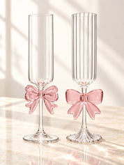 Blush Bow Champagne Flutes Set of 2, Whimsical Pink Glassware for Wedding, Anniversary Dinners Tables -Champagne Flutes- Blush Bow Champagne Flutes - INSPECIAL HOME