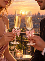 Blush Bow Champagne Flutes Set of 2, Whimsical Pink Glassware for Wedding, Anniversary Dinners Tables -Champagne Flutes- Blush Bow Champagne Flutes - INSPECIAL HOME
