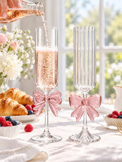 Blush Bow Champagne Flutes Set of 2, Whimsical Pink Glassware for Wedding, Anniversary Dinners Tables -Champagne Flutes- Blush Bow Champagne Flutes - INSPECIAL HOME