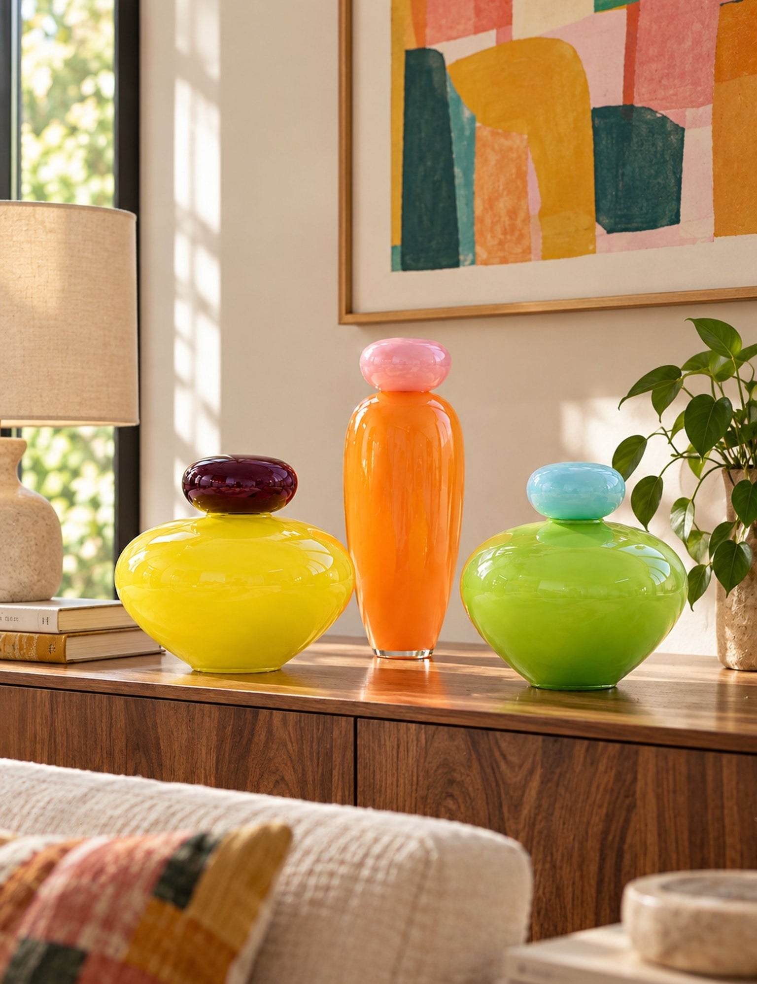 Bonbon Decorative Jar with Lid, Dopamine Decorative Accent Decor for Playful Modern Home, Living Room Sideboards Shelves -Vases- Large Bonbon Decorative Glass Jar-Yellow - Inspecial Home