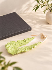 Ceramic Cabbage Incense Stick Holder with Ash Catcher, Whimsical Decor for Living Room Shelves -Holder- Garden Leaf Ceramic Incense Stick Holder - INSPECIAL HOME