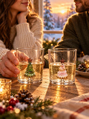 Christmas Tree Glass Tumblers Set of 2, Whimsical Glassware for Holiday Table Settings and Christmas Parties -Tumbler- Christmas Cheer Glass Tumblers Set of 2, Whimsical Pink and Green Tree Glassware for Holiday Table Settings and Christmas Parties - INSPECIAL HOME