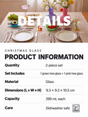 Christmas Tree Glass Tumblers Set of 2, Whimsical Glassware for Holiday Table Settings and Christmas Parties -Tumbler- Christmas Cheer Glass Tumblers Set of 2, Whimsical Pink and Green Tree Glassware for Holiday Table Settings and Christmas Parties - INSPECIAL HOME