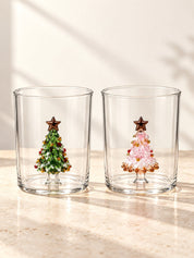 Christmas Tree Glass Tumblers Set of 2, Whimsical Glassware for Holiday Table Settings and Christmas Parties -Tumbler- Christmas Cheer Glass Tumblers Set of 2, Whimsical Pink and Green Tree Glassware for Holiday Table Settings and Christmas Parties - INSPECIAL HOME