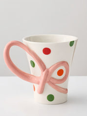 Confetti Ceramic Mug, Playful Whimsical Polka Dot Coffee Tea Cup for Home & Office -Mugs- Bow Polka Dot Mug-Peach - INSPECIAL HOME