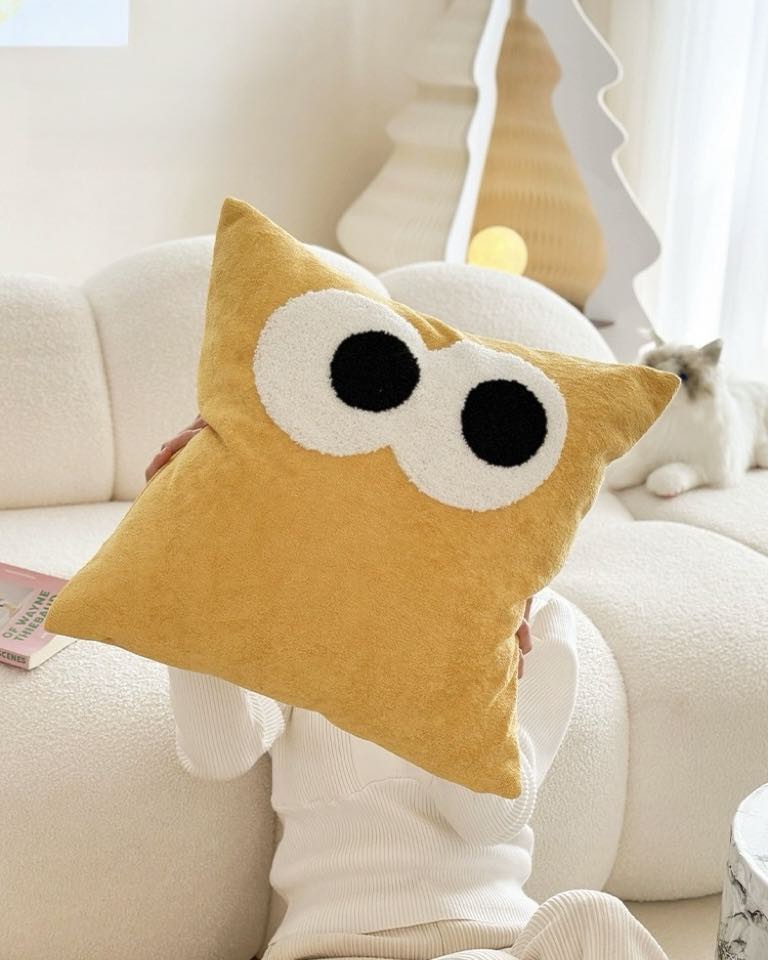 Cute Whimsical Big Eyes Puffy Decorative Throw Pillow - Big Eyes Decorative Throw Pillow - Ginger - INSPECIAL HOME
