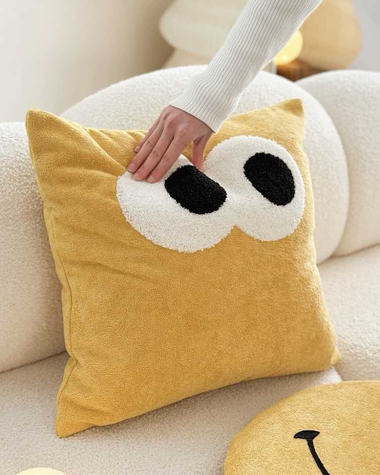 Cute Whimsical Big Eyes Puffy Decorative Throw Pillow - Big Eyes Decorative Throw Pillow-Ginger - INSPECIAL HOME