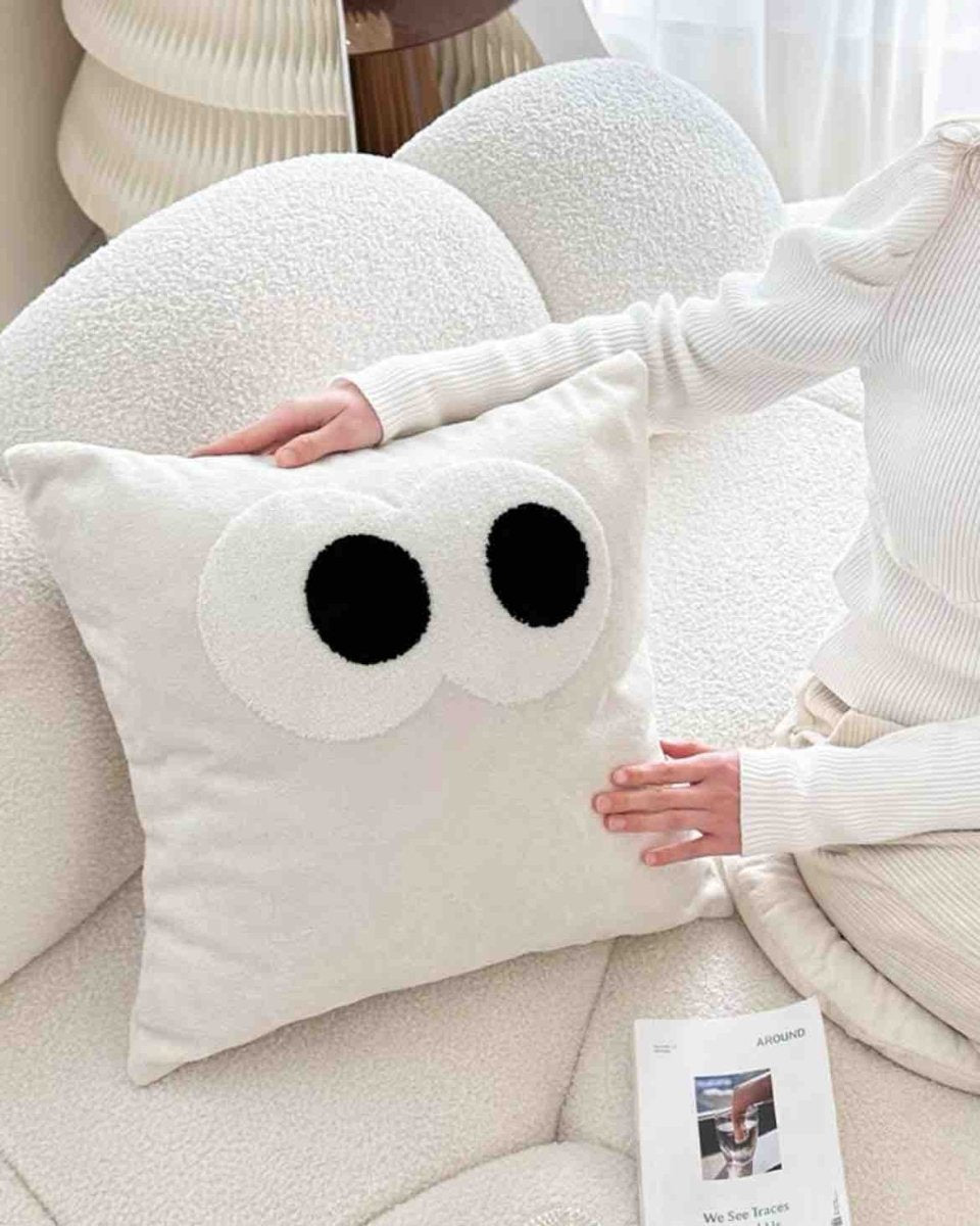 Cute Whimsical Big Eyes Puffy Decorative Throw Pillow - Big Eyes Decorative Throw Pillow - Milk - INSPECIAL HOME