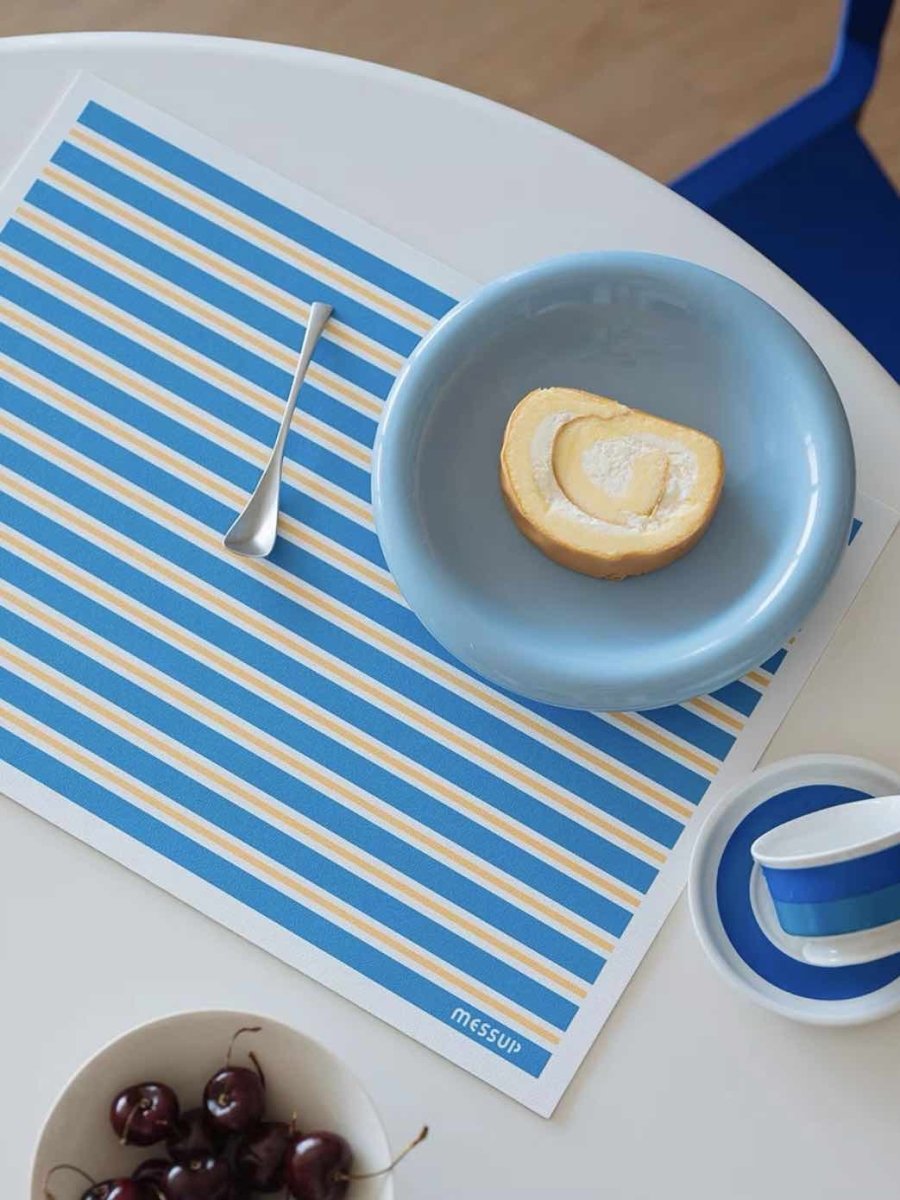 Dopamine Stripe Placemat Set Of 4 Pcs For Table Setting, Easy Cleaning - Dopamine Stripe Placemat Set - Blue - Set Of 4 Pcs - INSPECIAL HOME