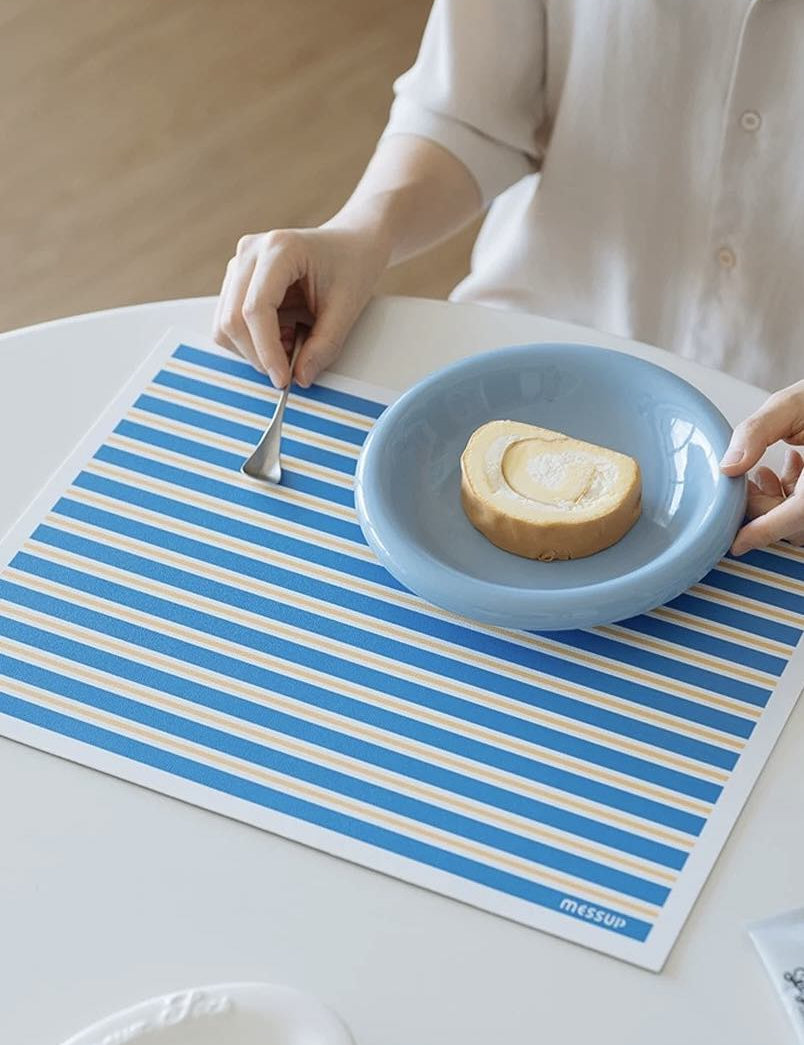 Dopamine Stripe Placemat Set Of 4 Pcs For Table Setting, Easy Cleaning - Dopamine Stripe Placemat Set - Blue - Set Of 4 Pcs - INSPECIAL HOME