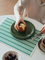 Dopamine Stripe Placemat Set Of 4 Pcs For Table Setting, Easy Cleaning - Dopamine Stripe Placemat Set - Green - Set Of 4 Pcs - INSPECIAL HOME