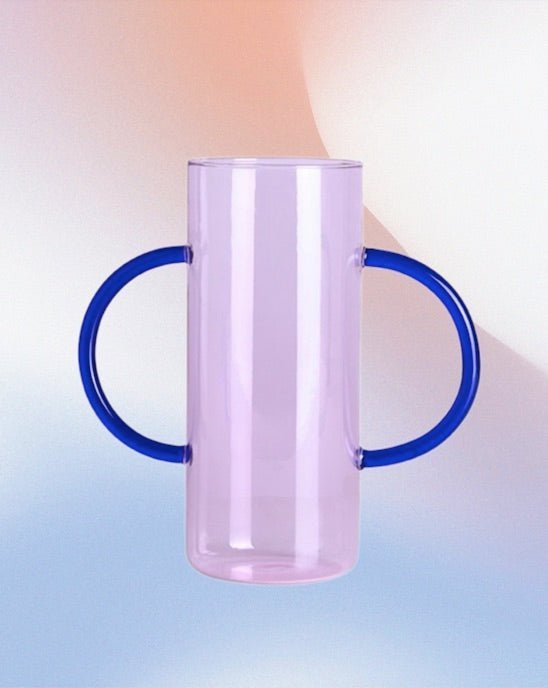 Dual - handle Dopamine Glass Flower Vase - Whimsical Table Setting Centerpiece - Dual-handle Dopamine Glass Flower Vase-Blueberry - INSPECIAL HOME