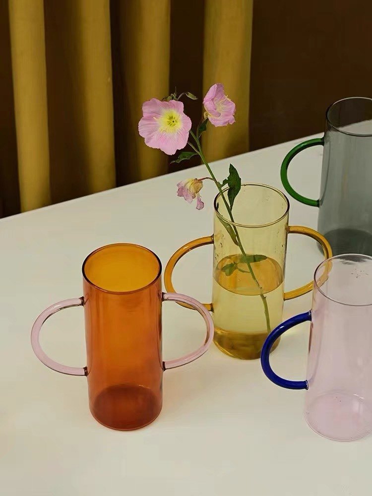 Dual - handle Dopamine Glass Flower Vase - Whimsical Table Setting Centerpiece - Dual-handle Dopamine Glass Flower Vase-Amber - INSPECIAL HOME