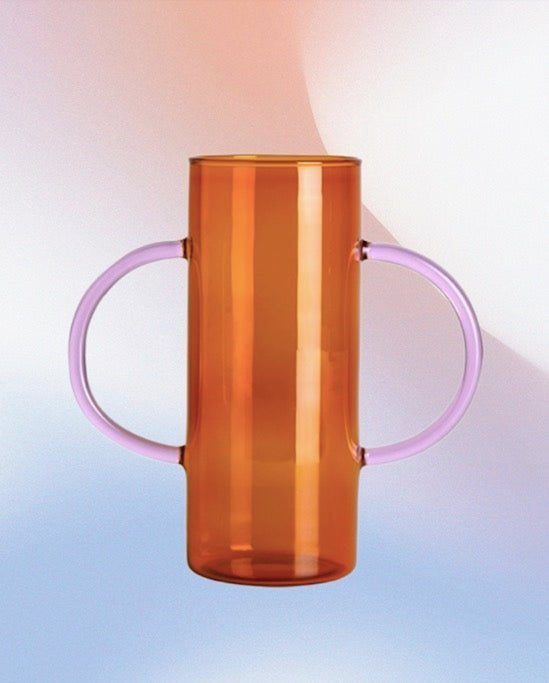 Dual - handle Dopamine Glass Flower Vase - Whimsical Table Setting Centerpiece - Dual-handle Dopamine Glass Flower Vase-Amber - INSPECIAL HOME