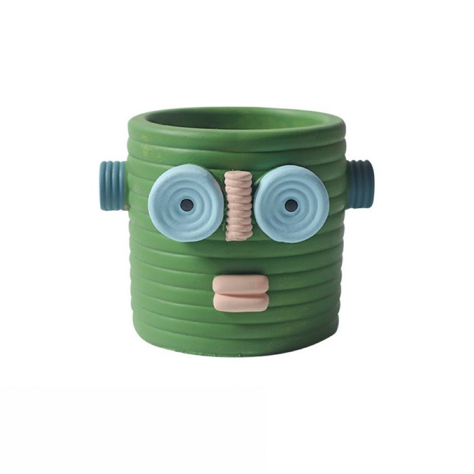 Dummy Robot Plant Flower Pot, Handmade Indoor / Outdoor Whimsical Ceramic Pots - Dummy Robot Pot - Green - INSPECIAL HOME