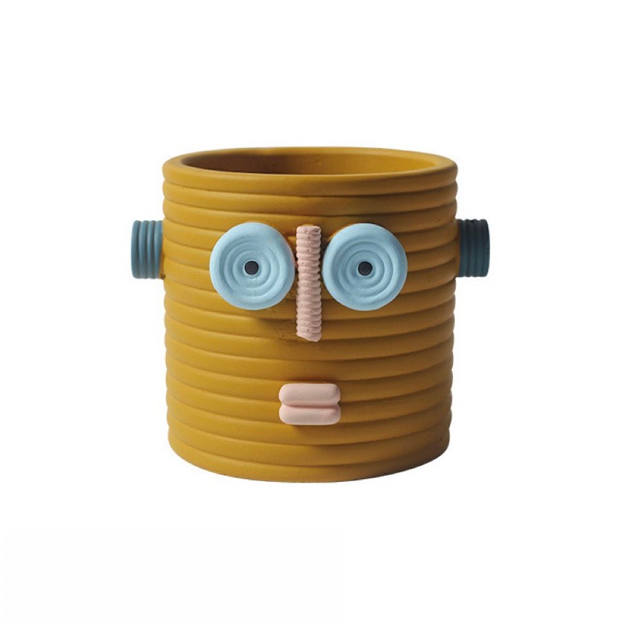 Dummy Robot Plant Flower Pot, Handmade Indoor / Outdoor Whimsical Ceramic Pots - Dummy Robot Pot - Yellow - INSPECIAL HOME