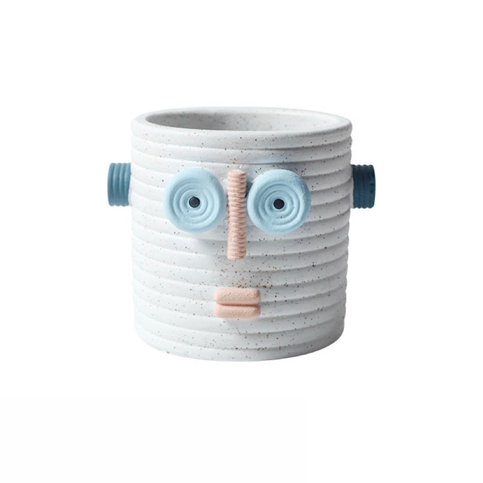 Dummy Robot Plant Flower Pot, Handmade Indoor / Outdoor Whimsical Ceramic Pots - Dummy Robot Pot - White - INSPECIAL HOME