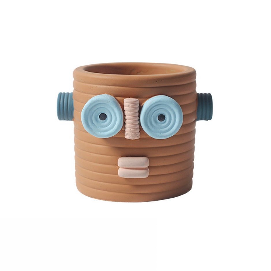 Dummy Robot Plant Flower Pot, Handmade Indoor / Outdoor Whimsical Ceramic Pots - Dummy Robot Pot - Brown - INSPECIAL HOME