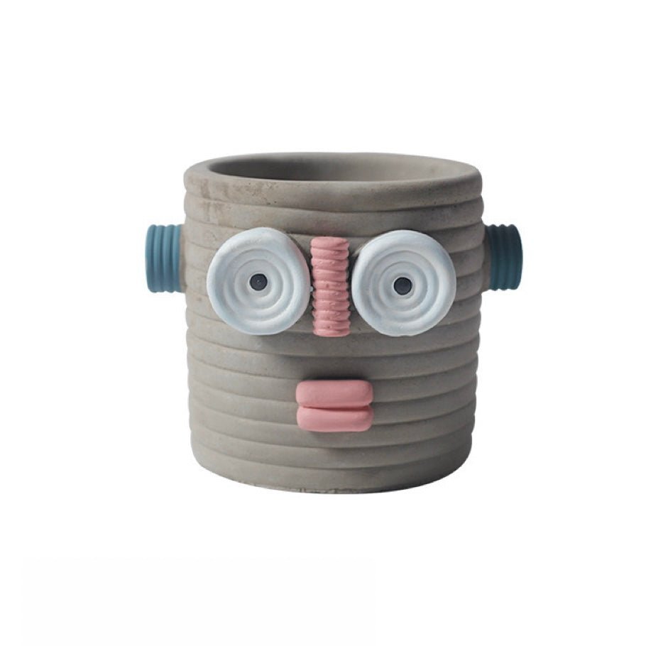 Dummy Robot Plant Flower Pot, Handmade Indoor / Outdoor Whimsical Ceramic Pots - Dummy Robot Pot - Gray - INSPECIAL HOME