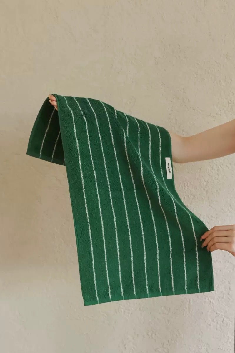 Earthy Tone Pinstripe Bath Towel — 100% Long - Staple Cotton, Soft, Plush & Absorbent - Modern Earthy - tone Pinstripe Towel - Green - Hand Towel - INSPECIAL HOME