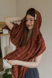 Earthy Tone Pinstripe Bath Towel — 100% Long - Staple Cotton, Soft, Plush & Absorbent - Modern Earthy - tone Pinstripe Towel - Green - Bath Towel - INSPECIAL HOME