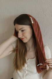 Earthy Tone Pinstripe Bath Towel — 100% Long - Staple Cotton, Soft, Plush & Absorbent - Modern Earthy - tone Pinstripe Towel - Green - Bath Towel - INSPECIAL HOME