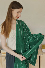 Earthy Tone Pinstripe Bath Towel — 100% Long - Staple Cotton, Soft, Plush & Absorbent - Modern Earthy - tone Pinstripe Towel - Green - Bath Towel - INSPECIAL HOME