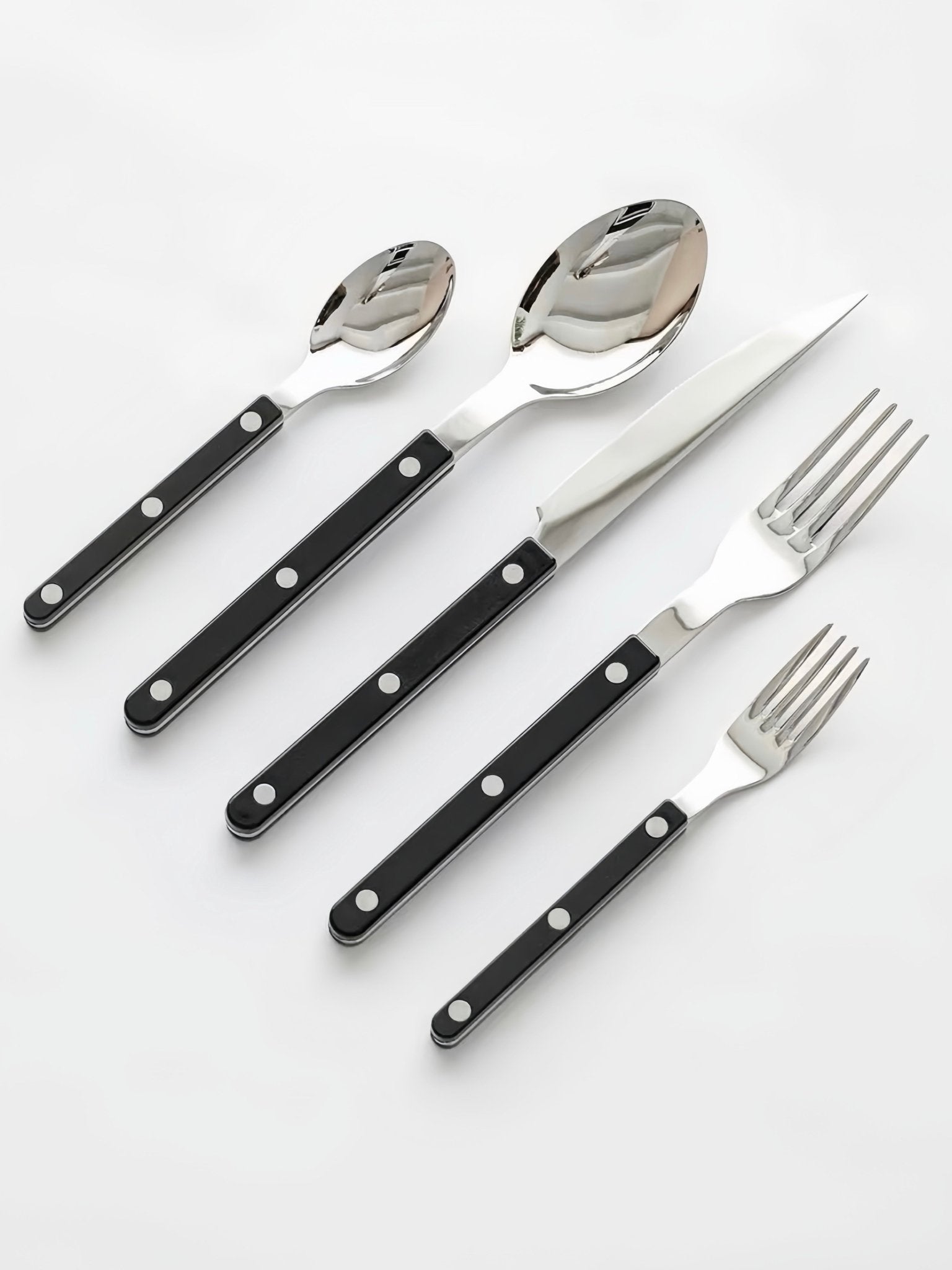 Elegant Modern Nordic Flatware Set Of 10 - Bistrot Rivet Cutlery Silverware -Flatware Sets- 10-Pcs Nordic Style Flatware Set - Obsidian - INSPECIAL HOME