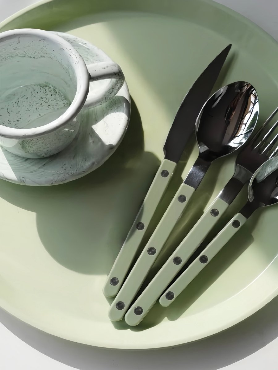Elegant Modern Nordic Flatware Set Of 8 ( $4.9 Each ) - Bistrot Rivet Cutlery Silverware - Flatware Sets - 8 - Pcs Nordic Style Flatware Set - Ivory - Sabre Paris
