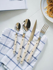 Elegant Modern Nordic Flatware Set Of 8 ( $4.9 Each ) - Bistrot Rivet Cutlery Silverware - Flatware Sets - 8 - Pcs Nordic Style Flatware Set - Ivory - Sabre Paris