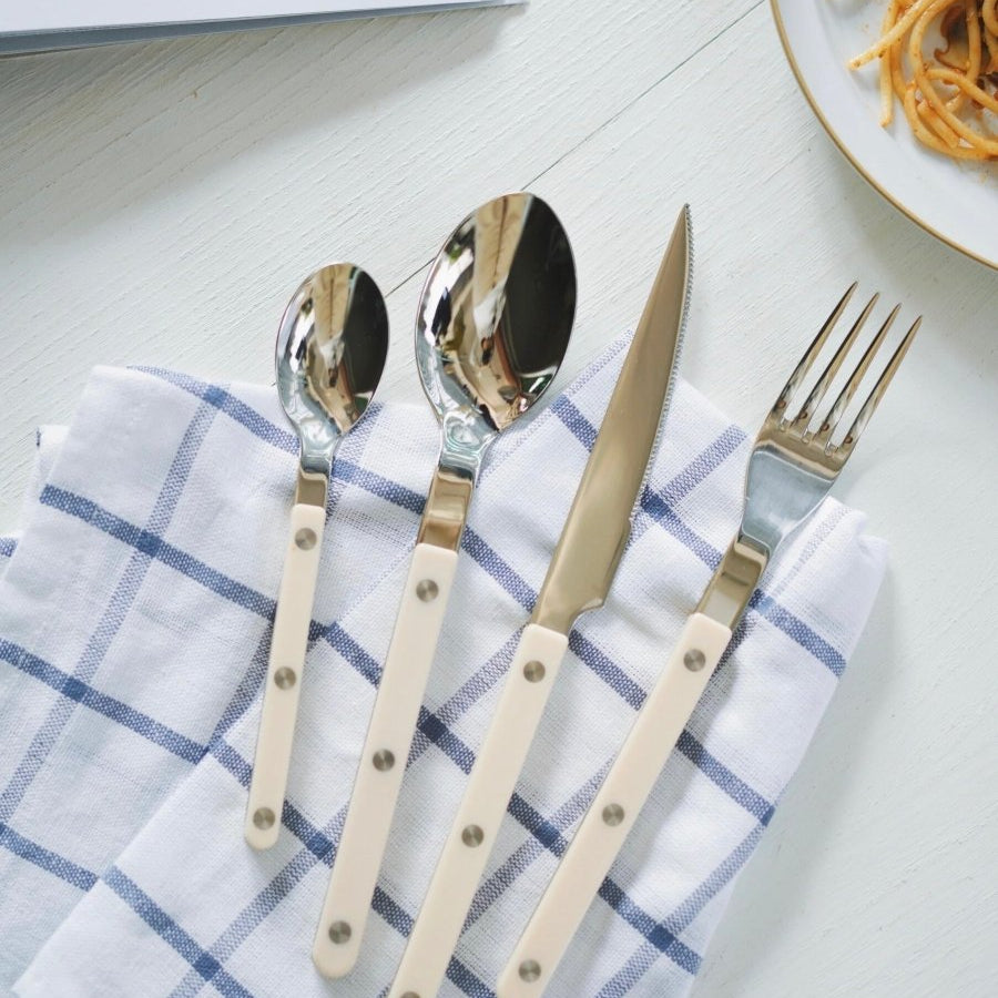 Elegant Modern Nordic Flatware Set Of 8 ( $4.9 Each ) - Bistrot Rivet Cutlery Silverware - Flatware Sets - 8 - Pcs Nordic Style Flatware Set - Ivory - Sabre Paris