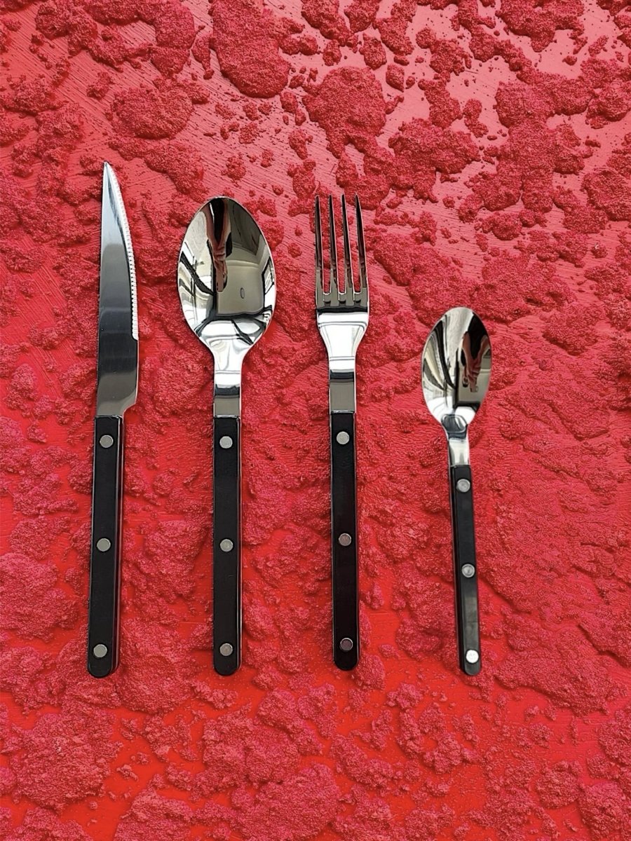 Elegant Modern Nordic Flatware Set Of 8 ( $4.9 Each ) - Bistrot Rivet Cutlery Silverware - Flatware Sets - 8 - Pcs Nordic Style Flatware Set - Obsidian - Sabre Paris