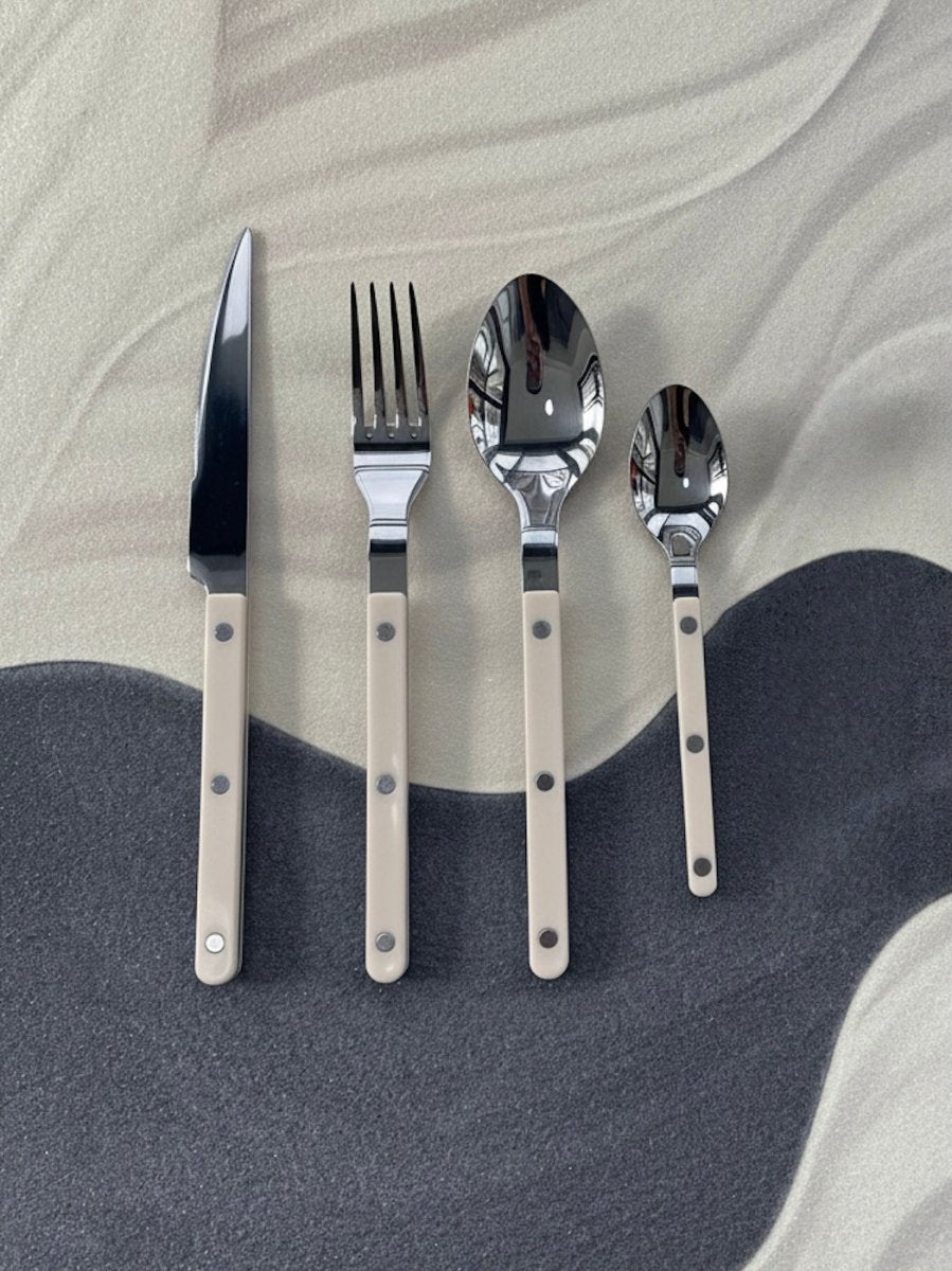 Elegant Modern Nordic Flatware Set Of 8 ( $4.9 Each ) - Bistrot Rivet Cutlery Silverware - Flatware Sets - 8 - Pcs Nordic Style Flatware Set - Ivory - Sabre Paris