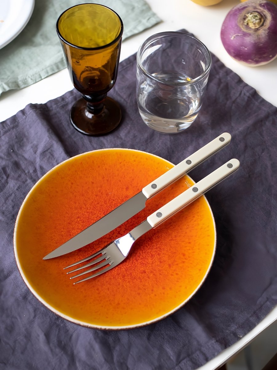 Elegant Modern Nordic Flatware Set Of 8 ( $4.9 Each ) - Bistrot Rivet Cutlery Silverware - Flatware Sets - 8 - Pcs Nordic Style Flatware Set - Ivory - Sabre Paris