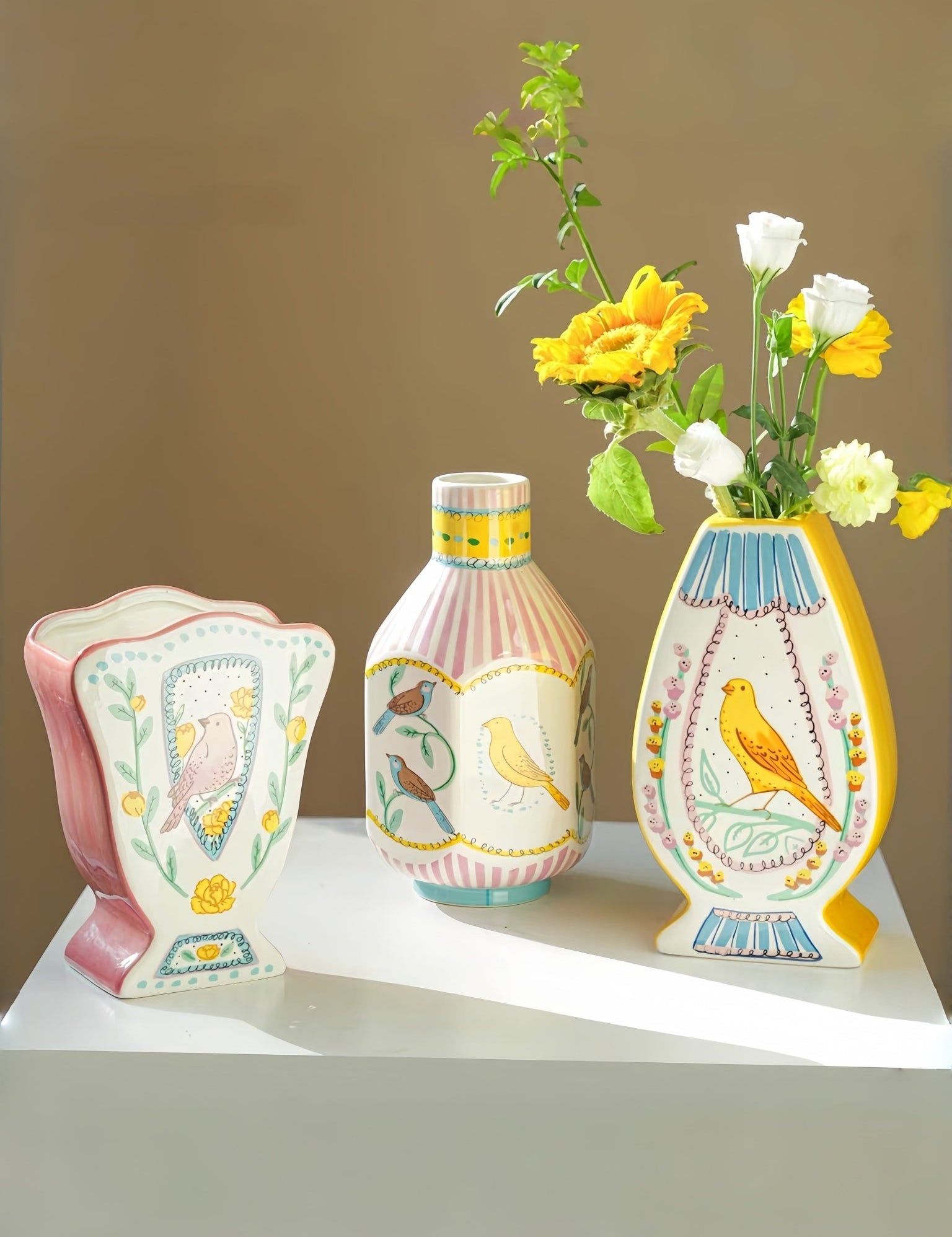 Garden Symphony Ceramic Vase, Whimsical Floral Decor for Cottage-core Living Rooms, Shelves and Console Tables -Vases- Garden Song Ceramic Vase-Blue Birld - INSPECIAL HOME